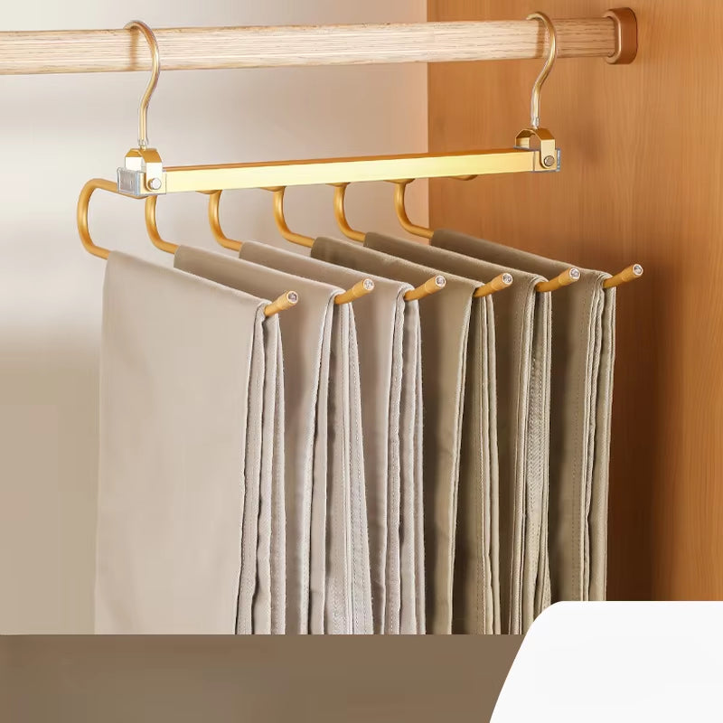 6 Layers Aluminum Pants Hangers,Space Saving Jeans Scarf Organizer,Multi-Functional Closet Heavy Rack for Slacks Skirt Trousers