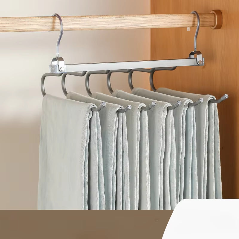 6 Layers Aluminum Pants Hangers,Space Saving Jeans Scarf Organizer,Multi-Functional Closet Heavy Rack for Slacks Skirt Trousers